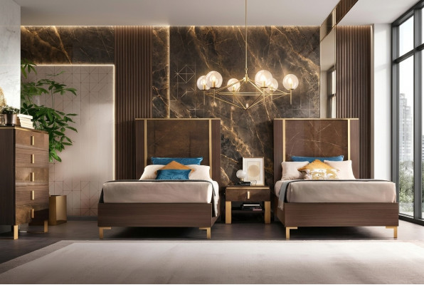 2x Bett + Nuetsdësch 3 tlg. Schlofzëmmer Set Designer Luxus Schlofzëmmer