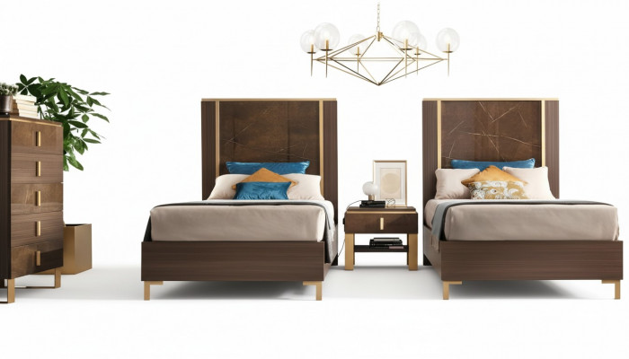 2x Bett + Nuetsdësch 3 tlg. Schlofzëmmer Set Designer Luxus Schlofzëmmer