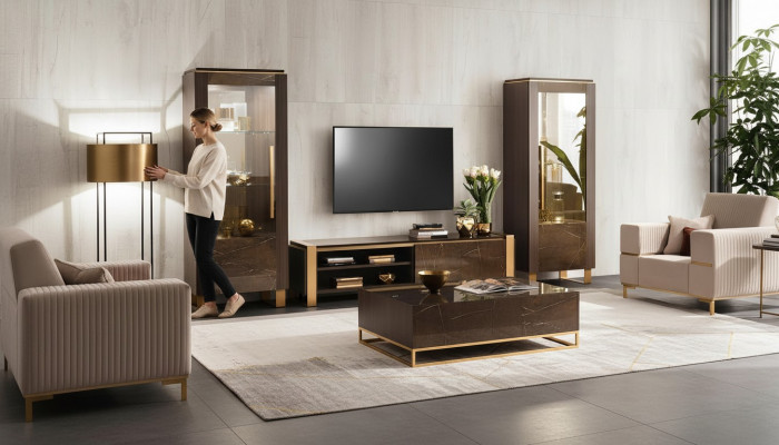 Wunnzëmmermiwwel Set Designer Wunnzëmmer Sideboard 2x Vitrinn 3tlg.