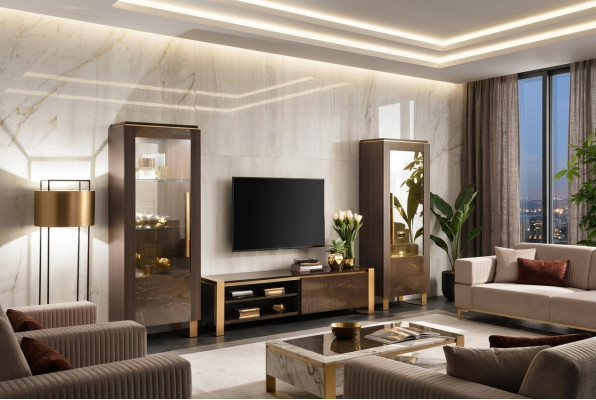 Wunnzëmmermiwwel Set Designer Wunnzëmmer Sideboard 2x Vitrinn 3tlg.