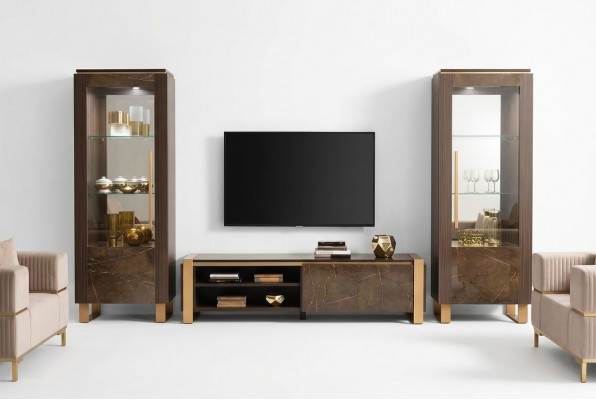 Wunnzëmmermiwwel Set Designer Wunnzëmmer Sideboard 2x Vitrinn 3tlg.