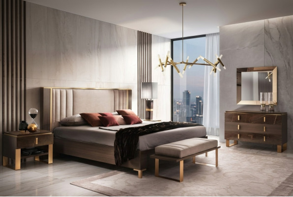 Modern Schlofzëmmer Set Bett Nuetsdësch Hocker 4tlg. Garnitur Grupp