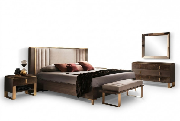 Modern Schlofzëmmer Set Bett Nuetsdësch Hocker 4tlg. Garnitur Grupp