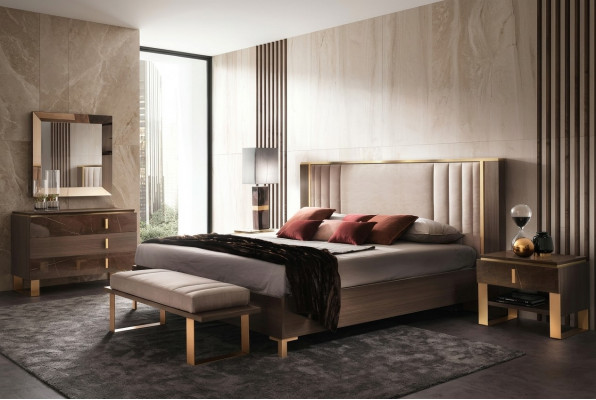 Klassescht 4-Teile Schlofzëmmer Moderne Set Bett Nuetsdësch Komod.
