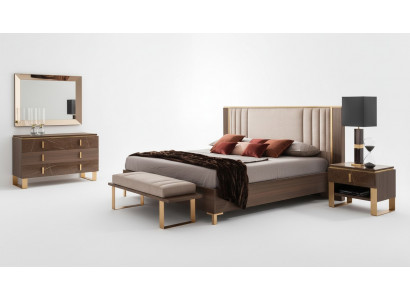 Klassescht 4-Teile Schlofzëmmer Moderne Set Bett Nuetsdësch Komod.