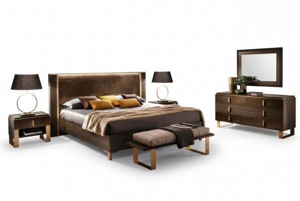 Bett Schlofkummer Set Design Modern Luxus 2x Nuetsdësch Italienescht 3tlg