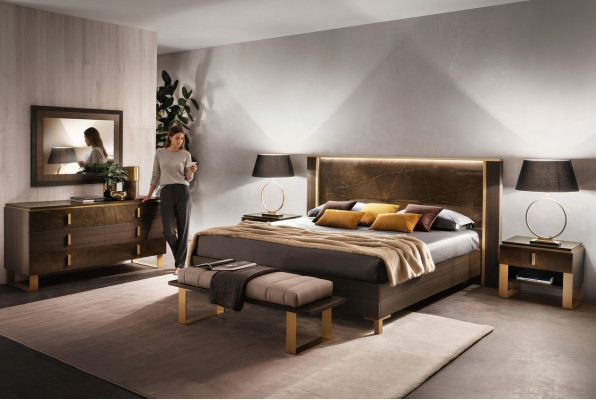 Bett Nuetsdësch Kommode 4-tëgegt Schlofzëmmer Set Deko Design Modern Luxus
