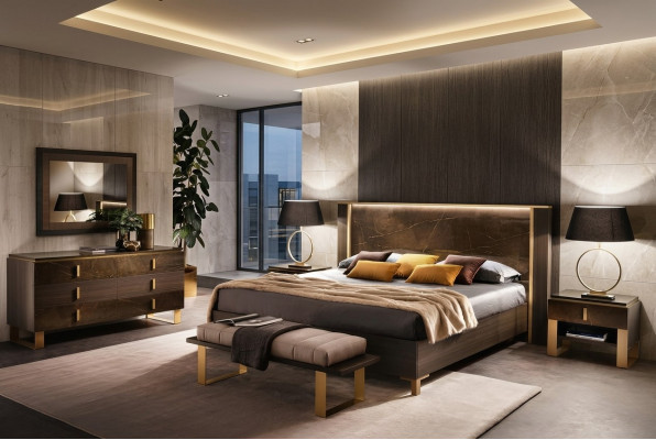Bett Nuetsdësch Kommode 4-tëgegt Schlofzëmmer Set Deko Design Modern Luxus