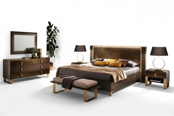 Bett Nuetsdësch Kommode 4-tëgegt Schlofzëmmer Set Deko Design Modern Luxus