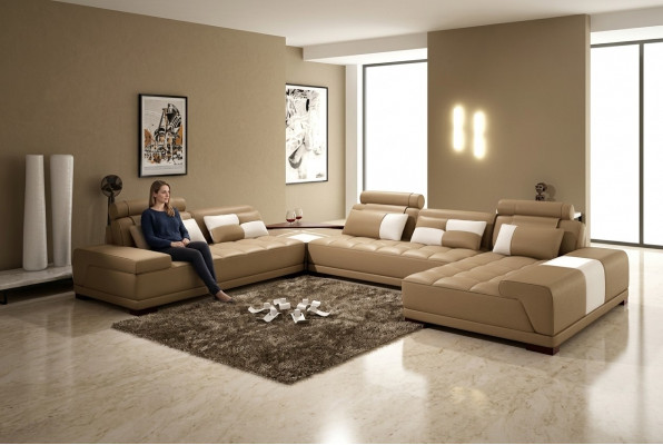 Ledersofa mat USB Sofa Këssen Sëtz Eck Wunnlandschaft Couch Eckgarnitur PH376