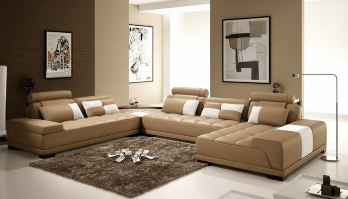 Ledersofa mat USB Sofa Këssen Sëtz Eck Wunnlandschaft Couch Eckgarnitur PH376