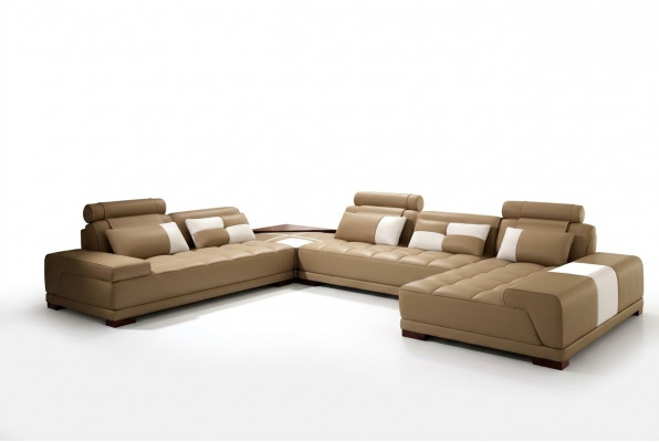Ledersofa mat USB Sofa Këssen Sëtz Eck Wunnlandschaft Couch Eckgarnitur PH376