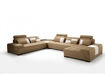 Ledersofa mat USB Sofa Këssen Sëtz Eck Wunnlandschaft Couch Eckgarnitur PH376