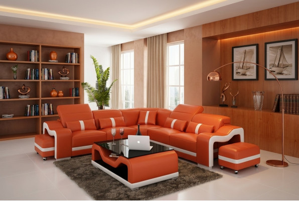 Ledersofa Couch Wunnlandschaft Ecksofa Eck Garnitur Design Moderne Sofa mat USB