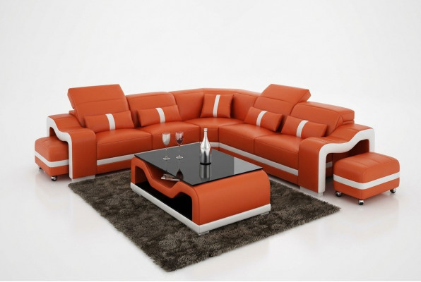 Ledersofa Couch Wunnlandschaft Ecksofa Eck Garnitur Design Moderne Sofa mat USB