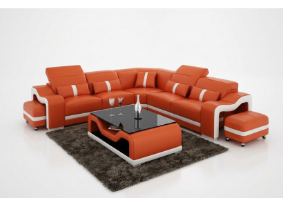 Ledersofa Couch Wunnlandschaft Ecksofa Eck Garnitur Design Moderne Sofa mat USB