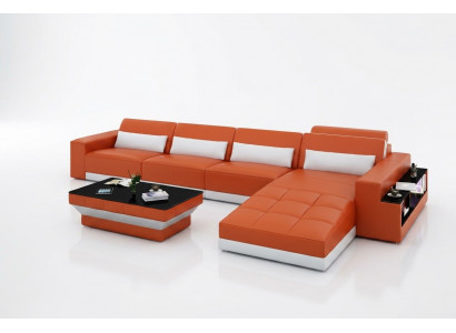 Ledercouch Couch Wunnlandschaft Ecksofa Ecke Garnitur Design Modern Sofa mat USB