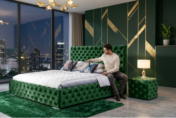 Bett Schlofzëmmer Set Design Miwwelen Modern Luxus Better Chesterfield Gréng 140x200