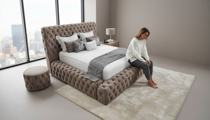 Bett Textil Schlofkummer Miwwelen Luxus Modern Better Chesterfield Boxspring Nei