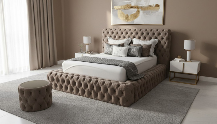 Bett Textil Schlofkummer Miwwelen Luxus Modern Better Chesterfield Boxspring Nei