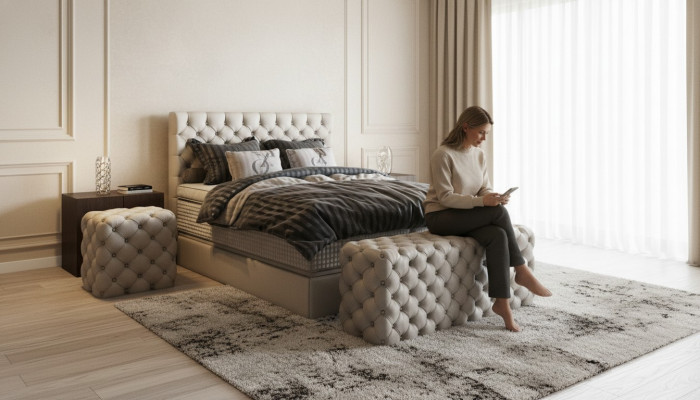 Bett 2x Nuechtstësch 3 tlg. Schlofzëmmer Set Design Luxus Miwwelen Modern Better Nei