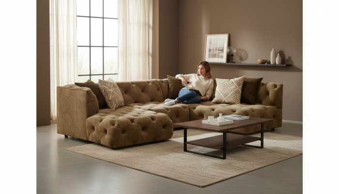 Chesterfield L-Form Eckcanapé Canapé Design Stoff Polster Garnitur Canapé Eck Neit