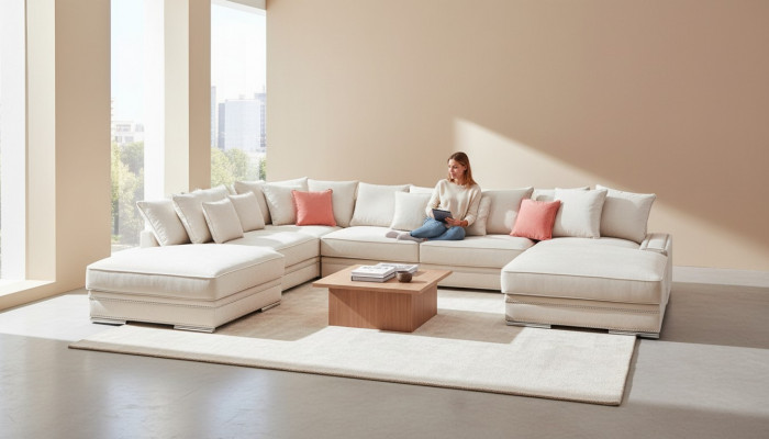 Luxus Textil Modernen Design Ecksofa an U-Form Wunnlandschaft Polstereck Nei