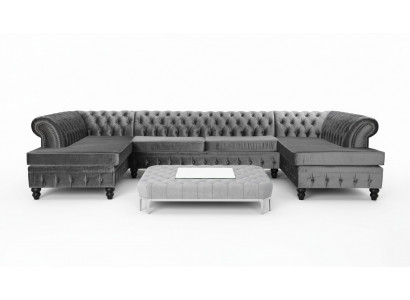 Set Luxus Modern Ecksofa U-Form Chesterfield an Dësch Couch Stoff Wunnzëmmer