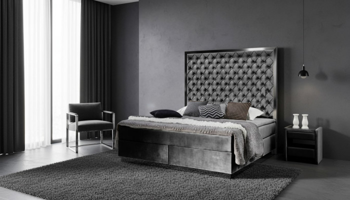 Boxspringbett Bett 2x Nuetsdësch 3-dlg. Schlofzëmmer Set Miwwelen Luxus Better Nei