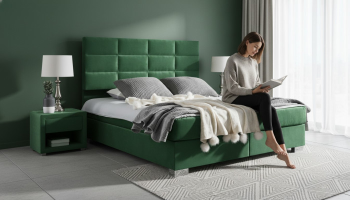 Boxspring Schlofschlofzëmmer Luxus-Bett Better Duebel Miwwelen Stoff 140 160 180 x 200cm