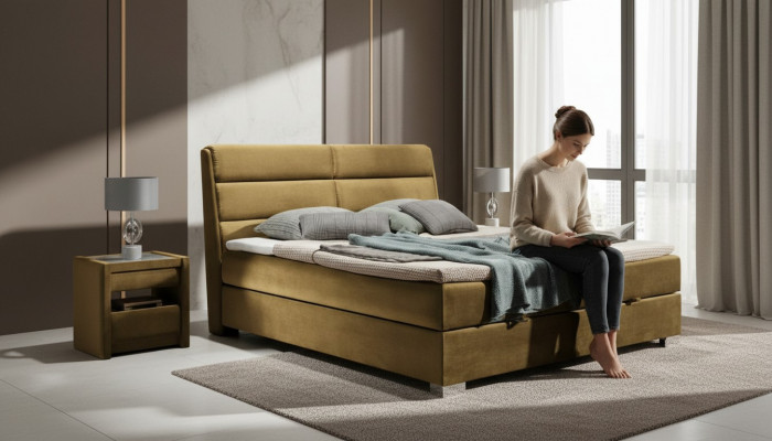 Schlofkummer Luxus Boxspring Bett Better Duebel Miwwelen Stoff 140 160 180 x 200cm