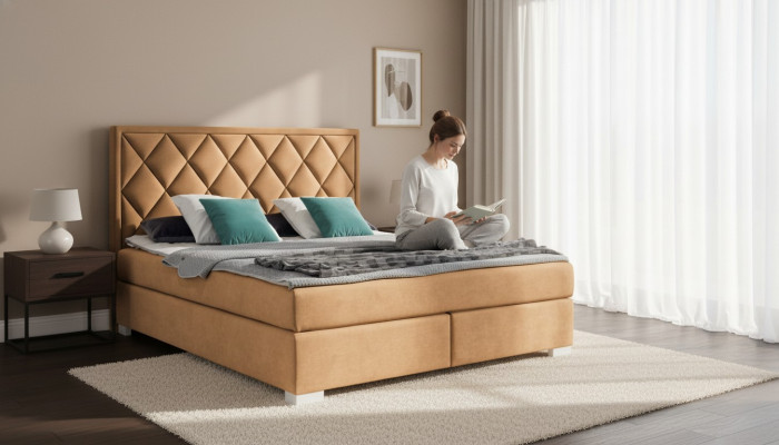 Luxus Boxspring Bett Stoff Hotel Beige Better Schlofkummer Miwwelen Design Duebel