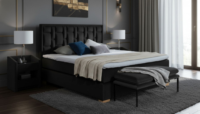 Luxus Boxspring-Bett Schwaarz Blo Better Schlofzëmmer Miwwelen Design Duebel Hotel