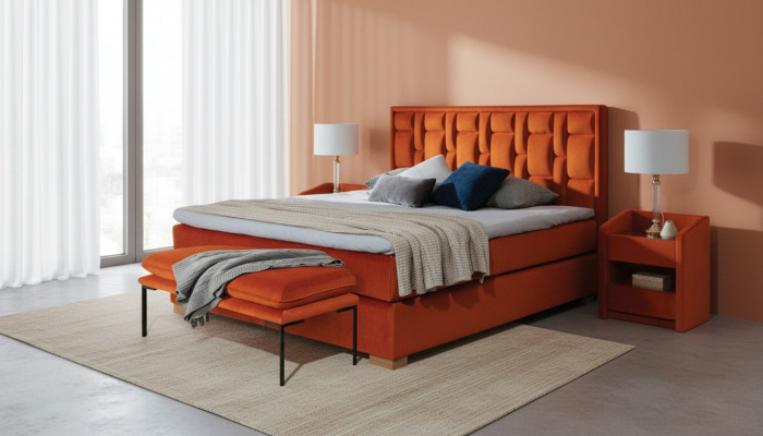 Design Bett Schlofkummer Set 4tlg. Nuetsdësch 2x Sëtzbank Better modern