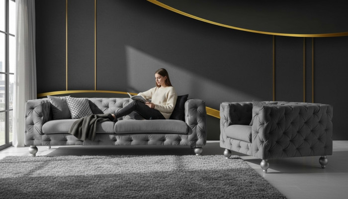 Garnitur Big Set 32 Sëtzer Textil Sofa Canapé Garnitur Modern Design Wunnzëmmer