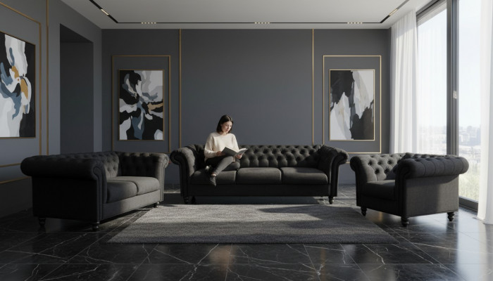 Chesterfield Design Sofa Garnitur Wunnzëmmer Miwwelen Couch 321 Sëtzer Couchen Sofen