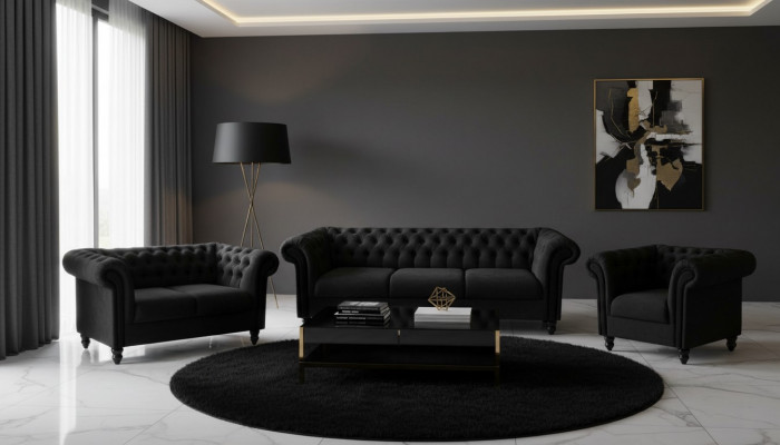 Chesterfield Design Sofa Garnitur Wunnzëmmer Miwwelen Couch 321 Sëtzer Couchen Sofen