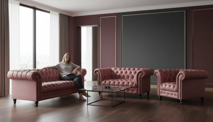 Wunnzëmmer Chesterfield Design Sofagarnitur Miwwelen Couch 321 Sëtzer Couchen Sofasen