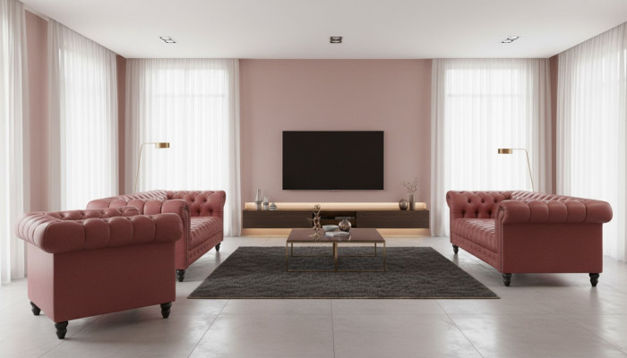 Wunnzëmmer Chesterfield Design Sofagarnitur Miwwelen Couch 321 Sëtzer Couchen Sofasen