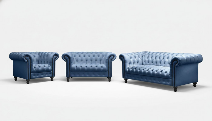 Dräisëtzer Chesterfield Canapé Couch Polster Luxus Miwwel Stoff Couchen