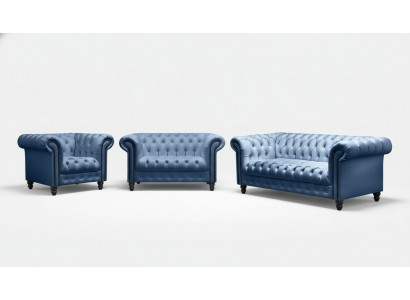 Dräisëtzer Chesterfield Canapé Couch Polster Luxus Miwwel Stoff Couchen