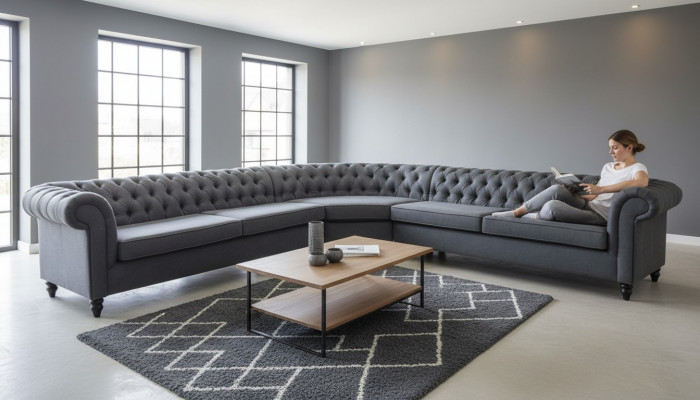 Ecksofa Sofa Design Chesterfield Couch Textil Stoff Wunnlandschaft Garnituren