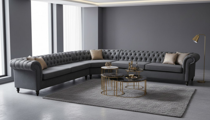 Ecksofa Sofa Design Chesterfield Couch Textil Stoff Wunnlandschaft Garnituren