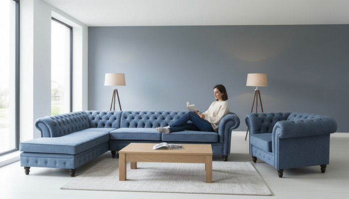Eckcouch Sofa Couch Polster Chesterfield Design Luxus Miwwel Garnitur