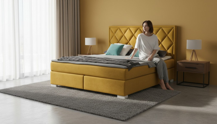 Bett Textil Schlofzëmmer Design Miwwelen Modern Luxus Better 180x200 giel Samt nei