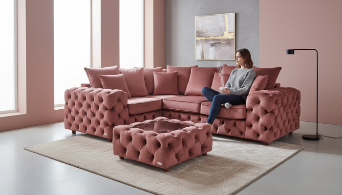 Ecksofa Sofa Canapé Polster Eckgarnitur L Form Dësch Textil Wunnlandschaft