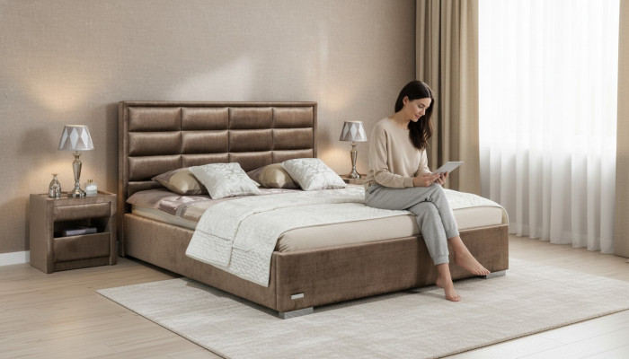 Bett Textil Schlofkummer Design Miwwelen Modern Luxus Better Polster Gestell Nei