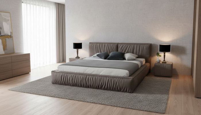 Luxus Designer Bett fir d’Schlofzëmmer mat Samt bezunn Möbel Better Stoff Textil Nei