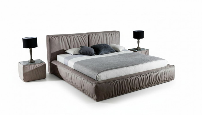 Luxus Designer Bett fir d’Schlofzëmmer mat Samt bezunn Möbel Better Stoff Textil Nei