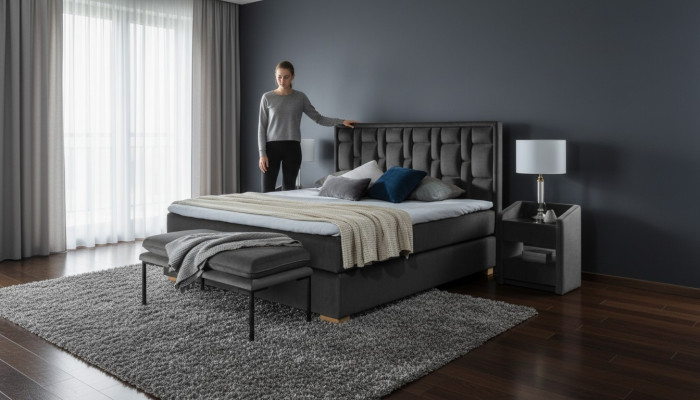 Chesterfield duebelt Bett Schlofzëmmer Samett Better Bettegestell Nuetsdësch 3t Mexico Set